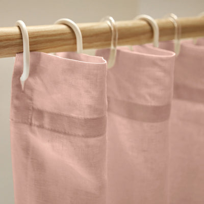closeup linen shower curtain top nude