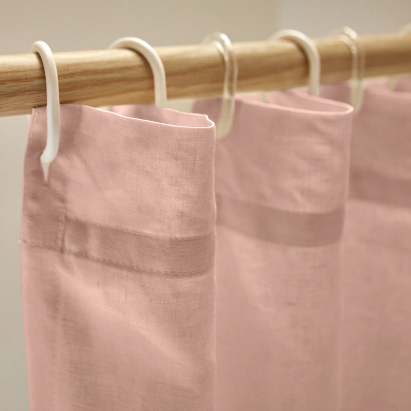 closeup linen shower curtain top nude