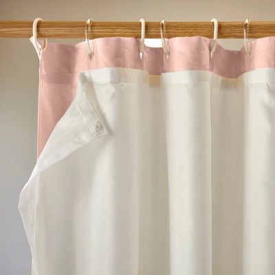 closeup lined linen shower curtain nude
