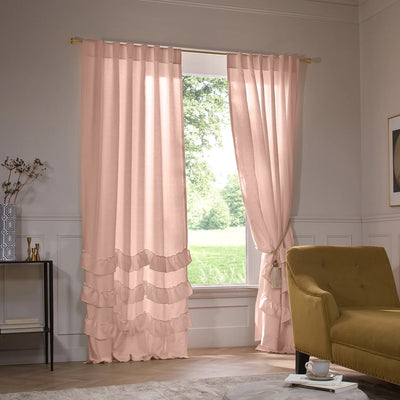 Custom Waterfall linen window curtains nude