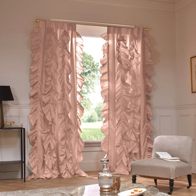 Custom ruffled Linen curtain nude