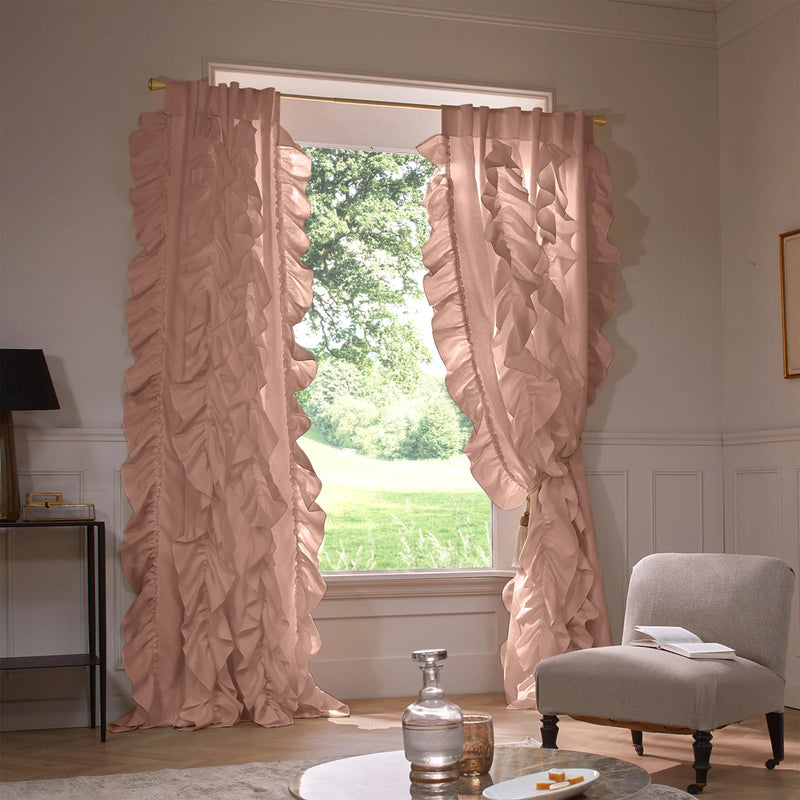 Custom drops Ruffles Linen curtains nude