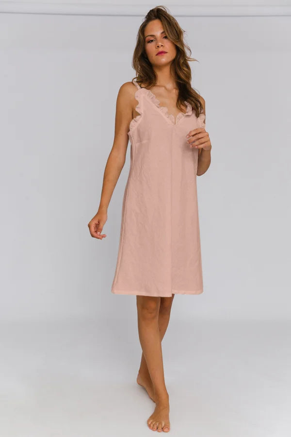 "Carla" linen ruffled nighty nude