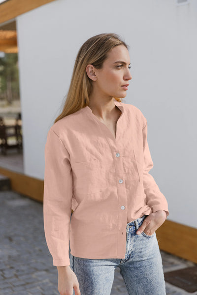 Casual linen blouse with long sleeves "Alana" nude