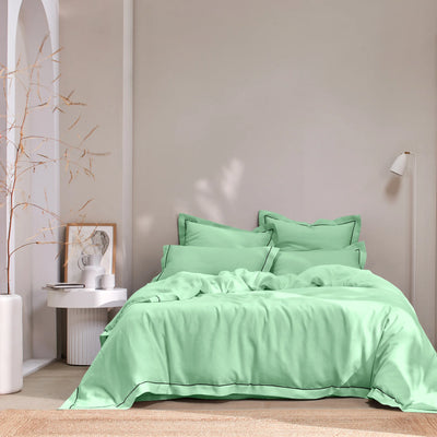 Bourdon border linen duvet cover mint green