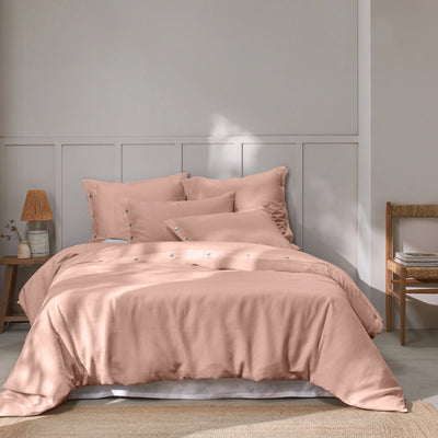 Shell Buttoned Washed Linen Duvet Cover Nude