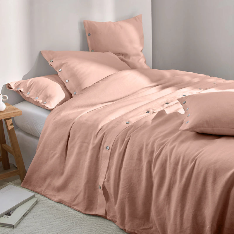 Shell Top Buttoned Linen Duvet Cover Nude