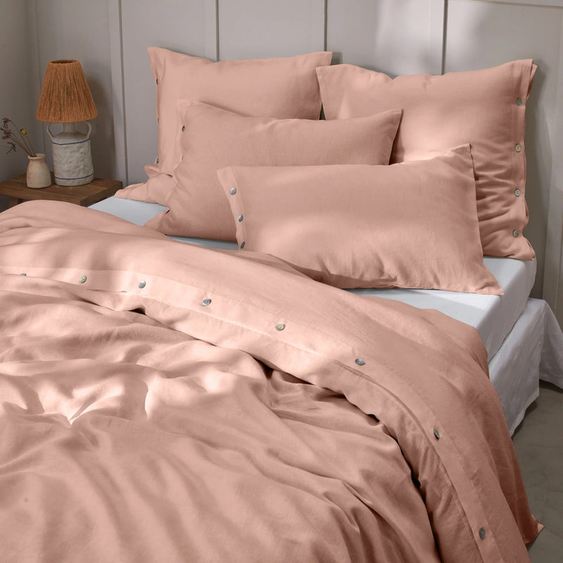 Shell Buttoned Soft Linen Duvet Cover Nude