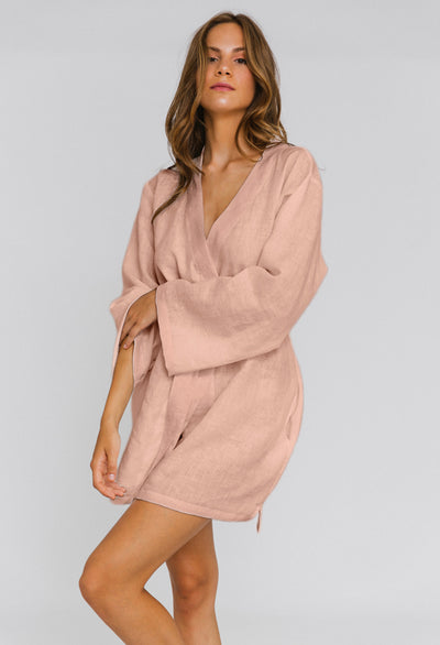 Linen Unisex Short Bathrobe "Alice" nude