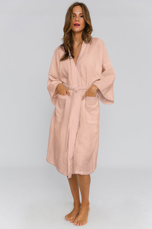 Linen Kimono bath robe nude - Laïs