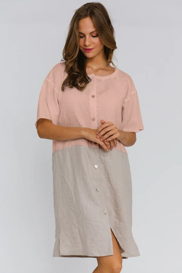 Buttoned Washed Linen Night Dress "Gabi" nude