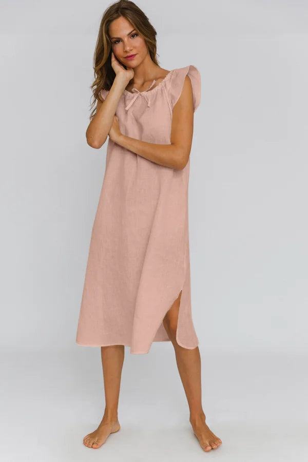 Long Linen Night Dress “Rosa” nude