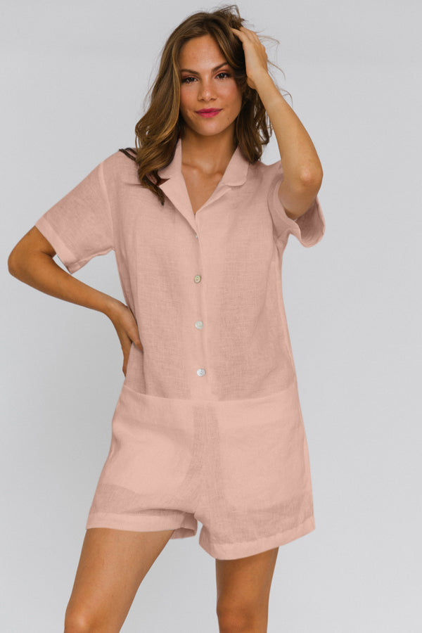 Washed Linen Romper "Nara" nude