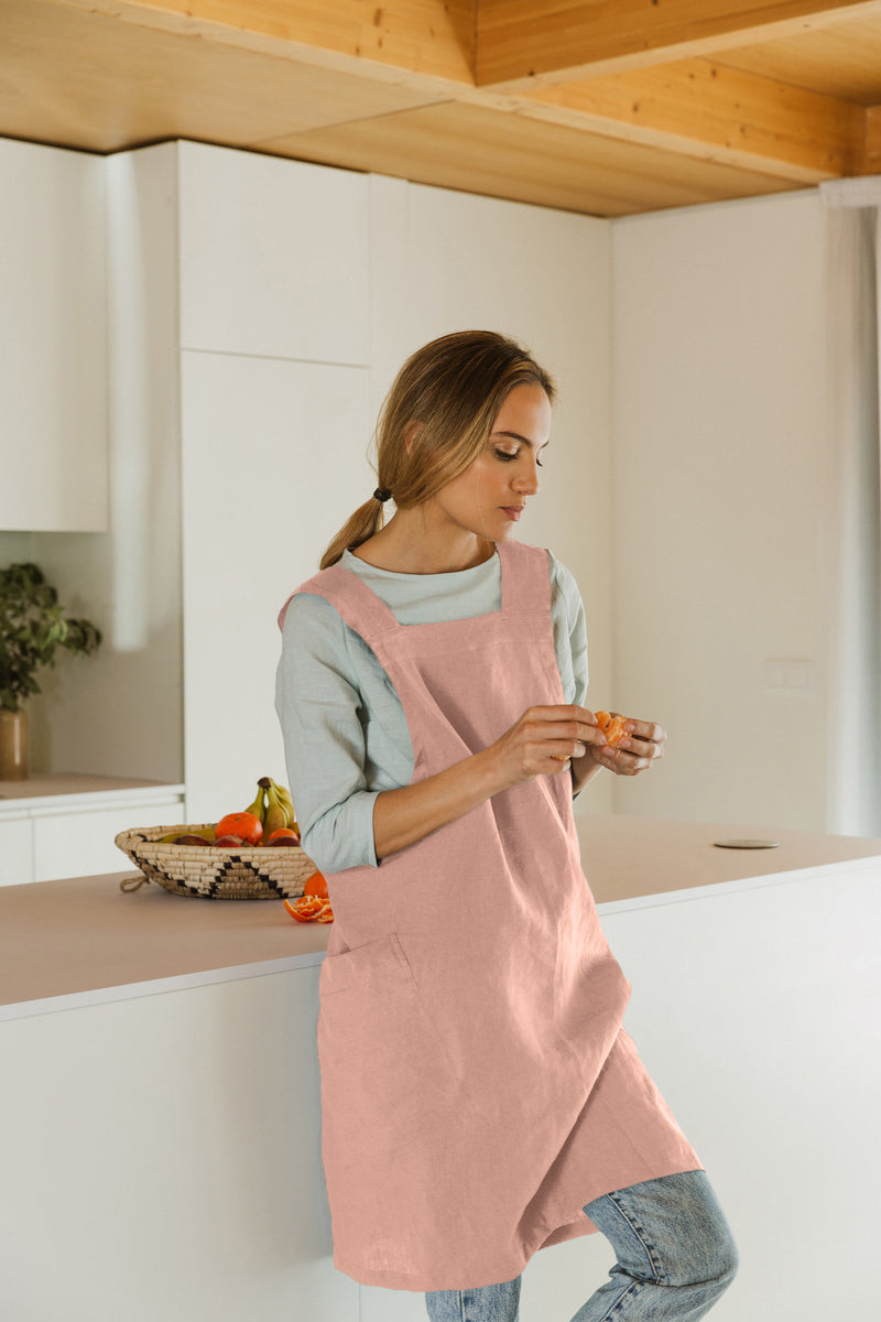 Japanese Style Washed Linen Pinafore Apron  nude