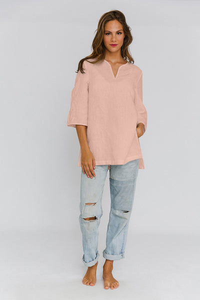 Linen tunic with slit sides nude