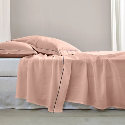 Bourdon border linen flat sheet nude