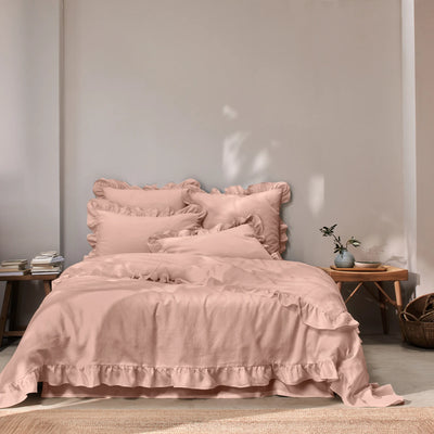 Ruffled Linen Duvet Cover nude