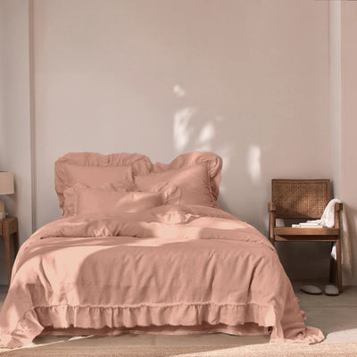 Frayed Ruffles Linen Duvet Cover Nude