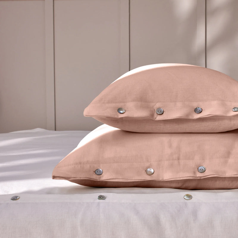 Nude  soft Linen Pillowcases with Buttons