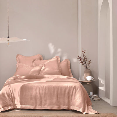 Hemstitch border linen duvet cover nude