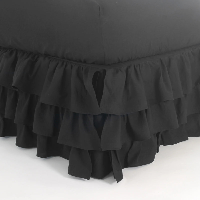 Waterfall ruffles linen bedskirt black