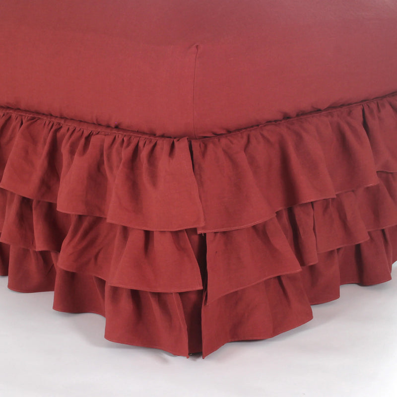 Waterfall ruffles linen bedskirt brick red