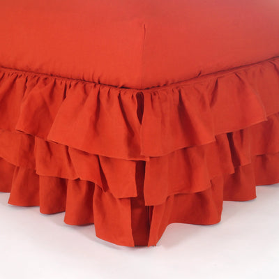 Waterfall ruffles linen bedskirt coral