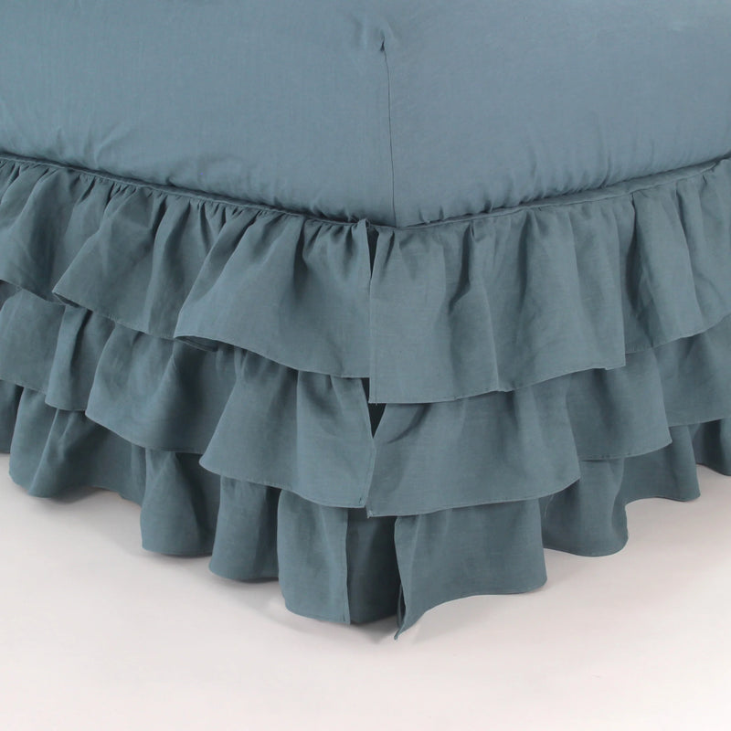 Waterfall ruffles linen bedskirt french blue