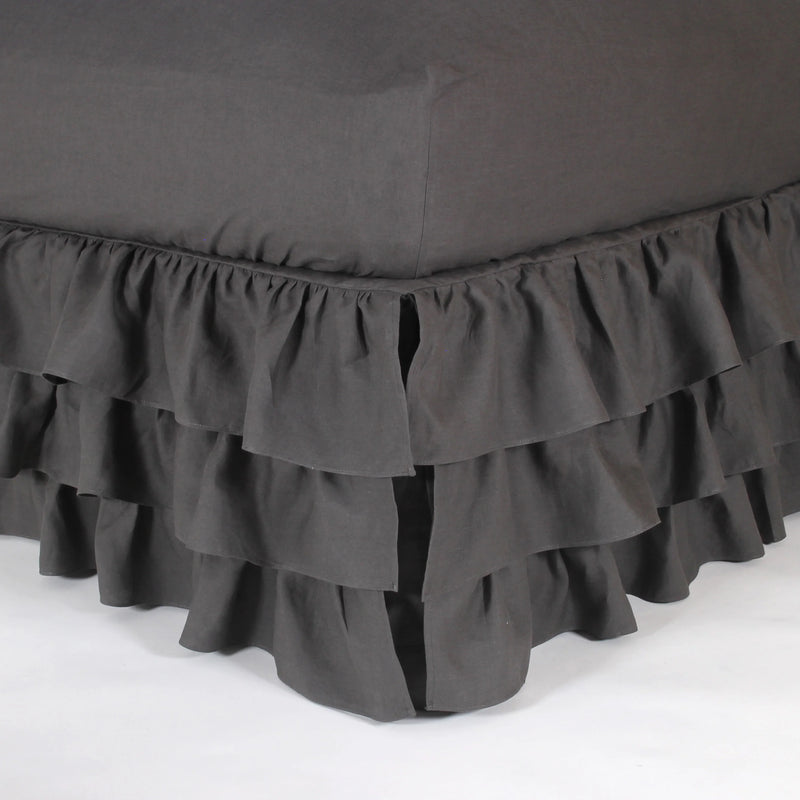 Waterfall ruffles linen bedskirt lead grey