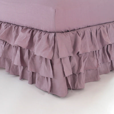 Waterfall ruffles linen bedskirt lilac