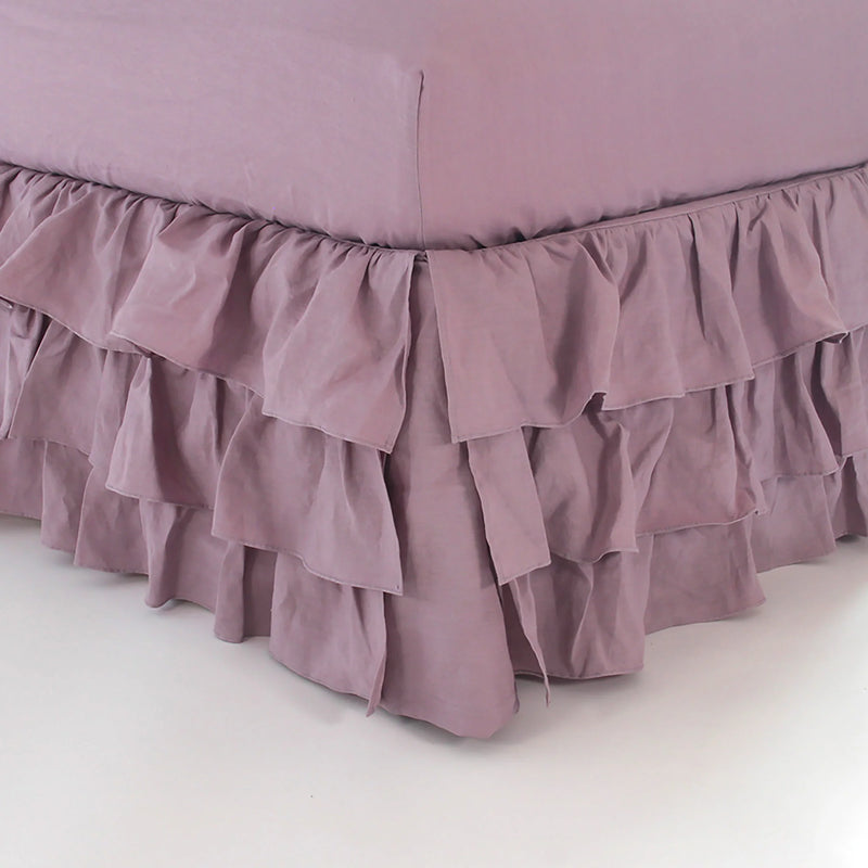 Waterfall ruffles linen bedskirt lilac