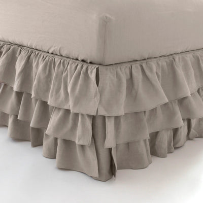 Waterfall ruffles linen bedskirt natural