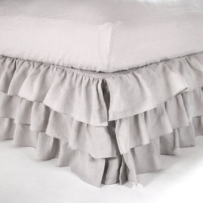 Waterfall ruffles linen bedskirt stone grey