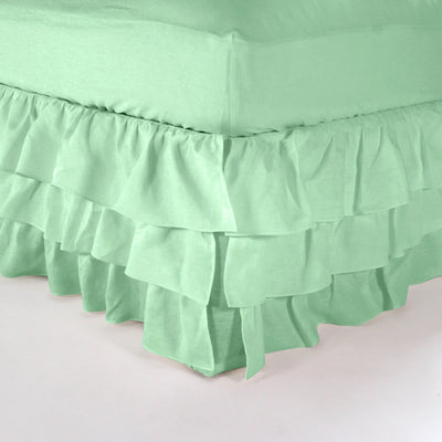 Waterfall ruffles linen bedskirt mint green