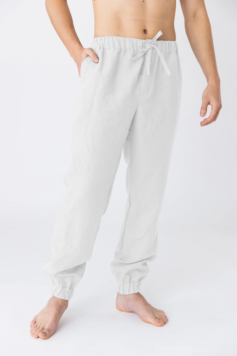  Washed linen trousers, elasticated “Gael” white