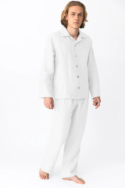 Men's Linen Pajamas Set Optical White