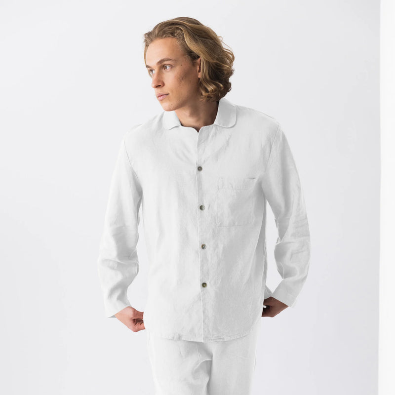 Linen pajama jacket, long sleeves “Ronaldo” white