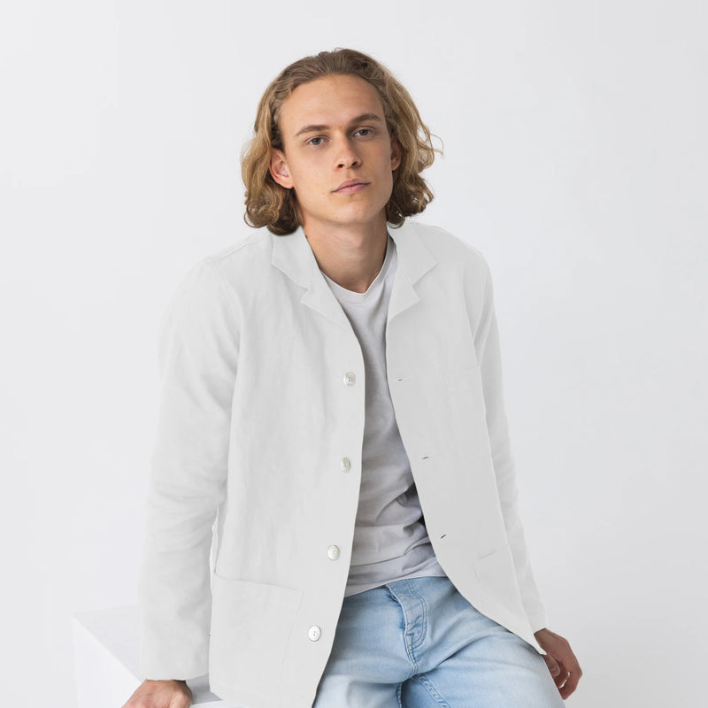  Casual Washed Linen Jacket White