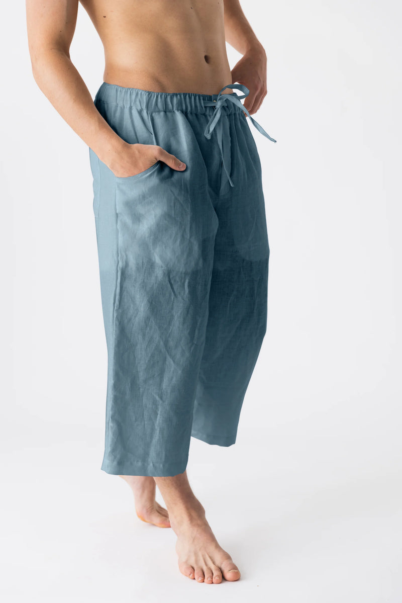 Linen crop trousers french blue