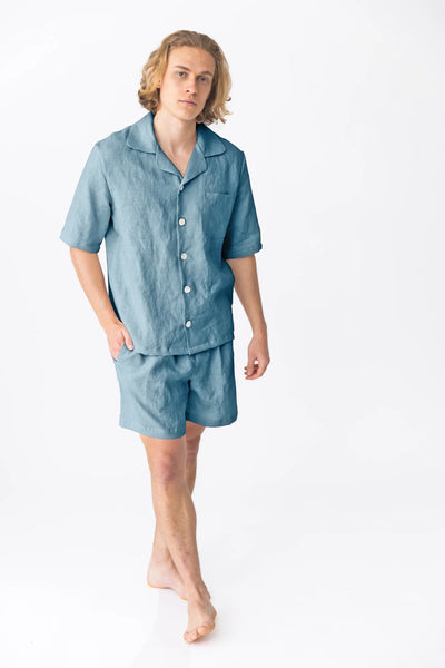  “Emanuel” short-sleeved linen pajamas french blue