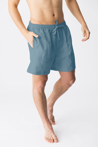 Men's washed linen pajama shorts “Emanuel” blue