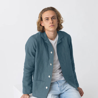 Casual Washed Linen Jacket blue