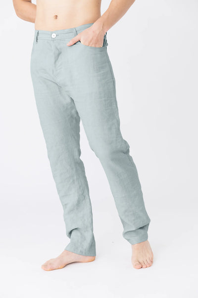 Linen trousers, Jeans style “Flavio” icy blue