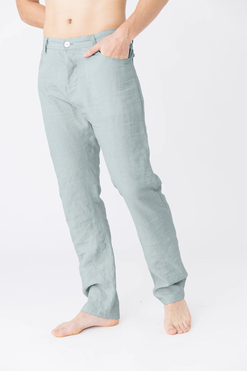 Linen trousers, Jeans style “Flavio” icy blue