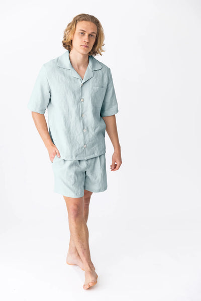  “Emanuel” short-sleeved linen pajamas light blue