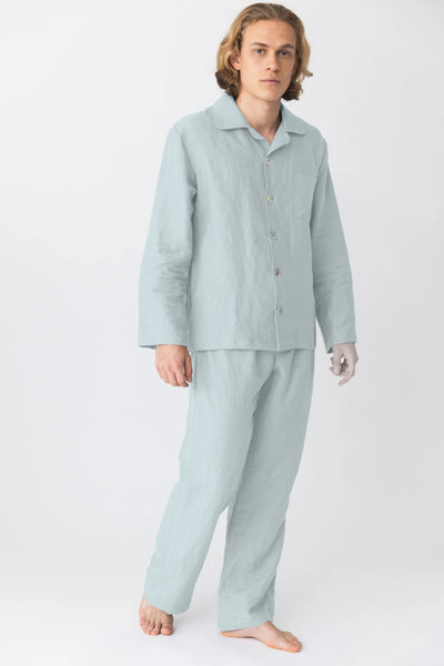 Men's Linen Pajamas Set light blue