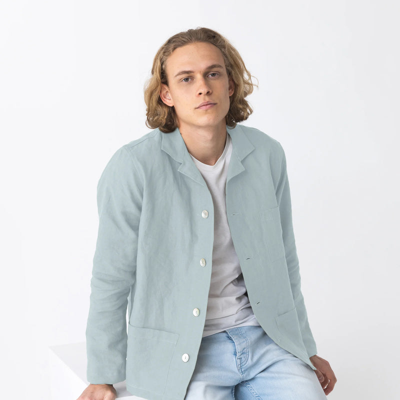 Casual Washed Linen Jacket icy blue