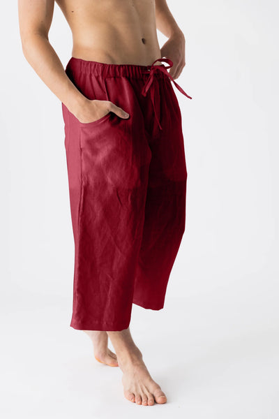 Linen crop trousers burgundy