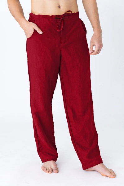 Linen Men's Casual Trousers burgundy