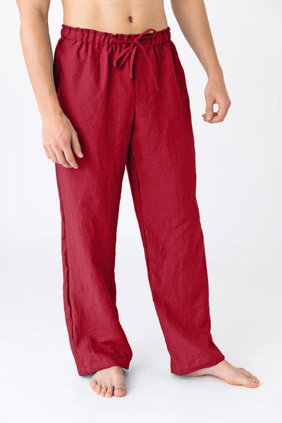 Men's Linen Pajamas Pants Online burgundy